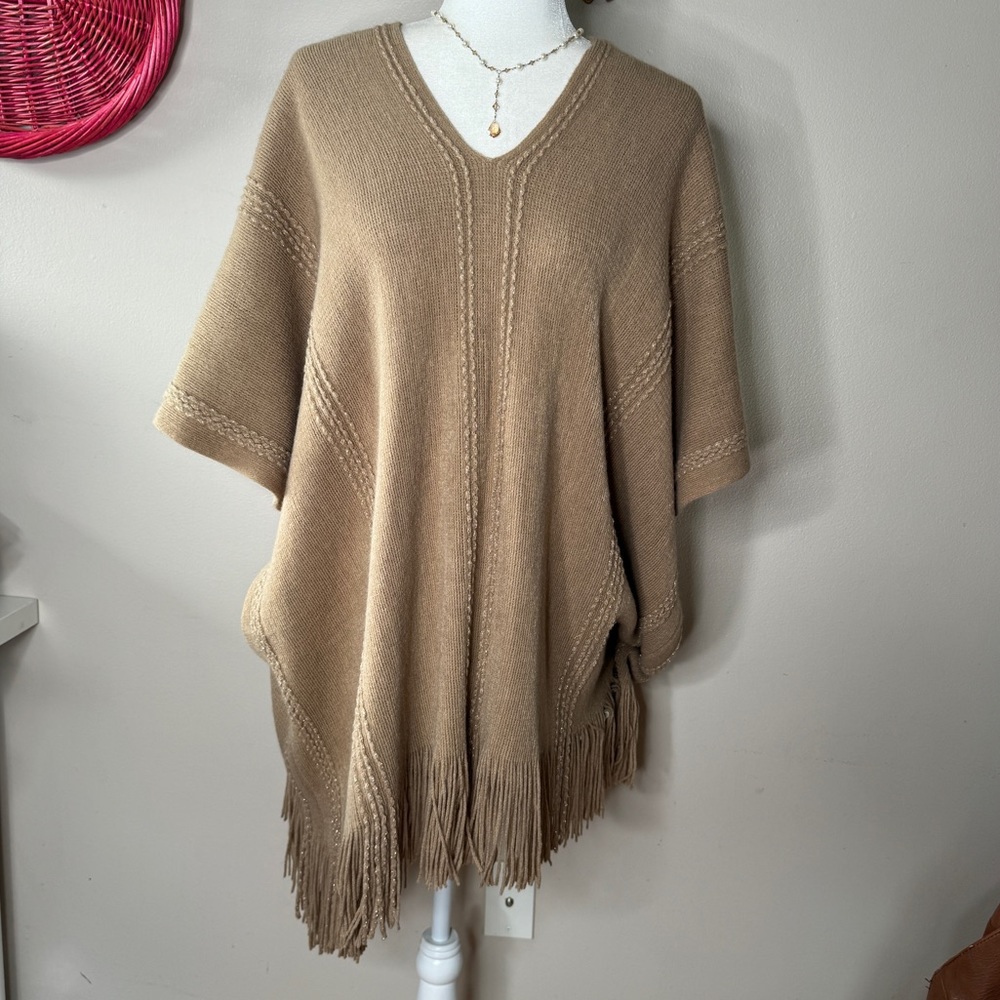 NEW Charlie Paige knit fringe poncho sweater